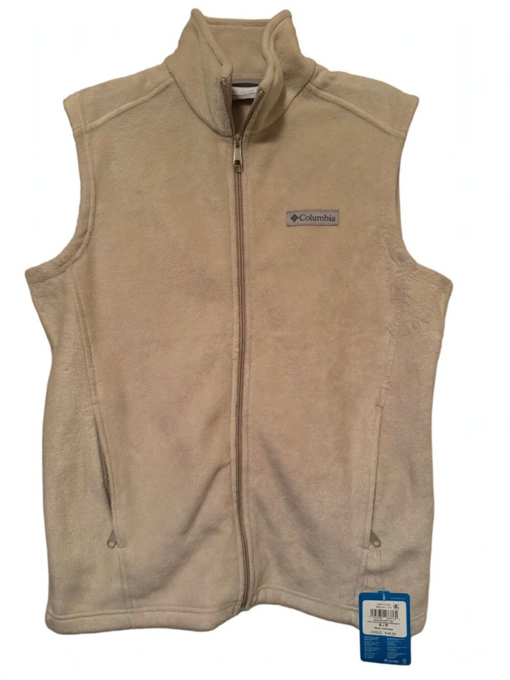 Columbia Mens Fleece Vest Size S Small Beige Tan Full Zip Outdoor Vest NEW